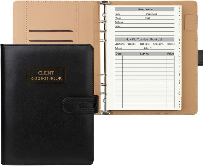 suituts Client Record Book, Hair Stylist Client Profile Book-Binder and Client Record Cards with Alphabetical Tabs for Salons, Hair Stylist, Nail, Small Business(100 Sheets Profile Cards, 5.6" X 8.2") - Image 1